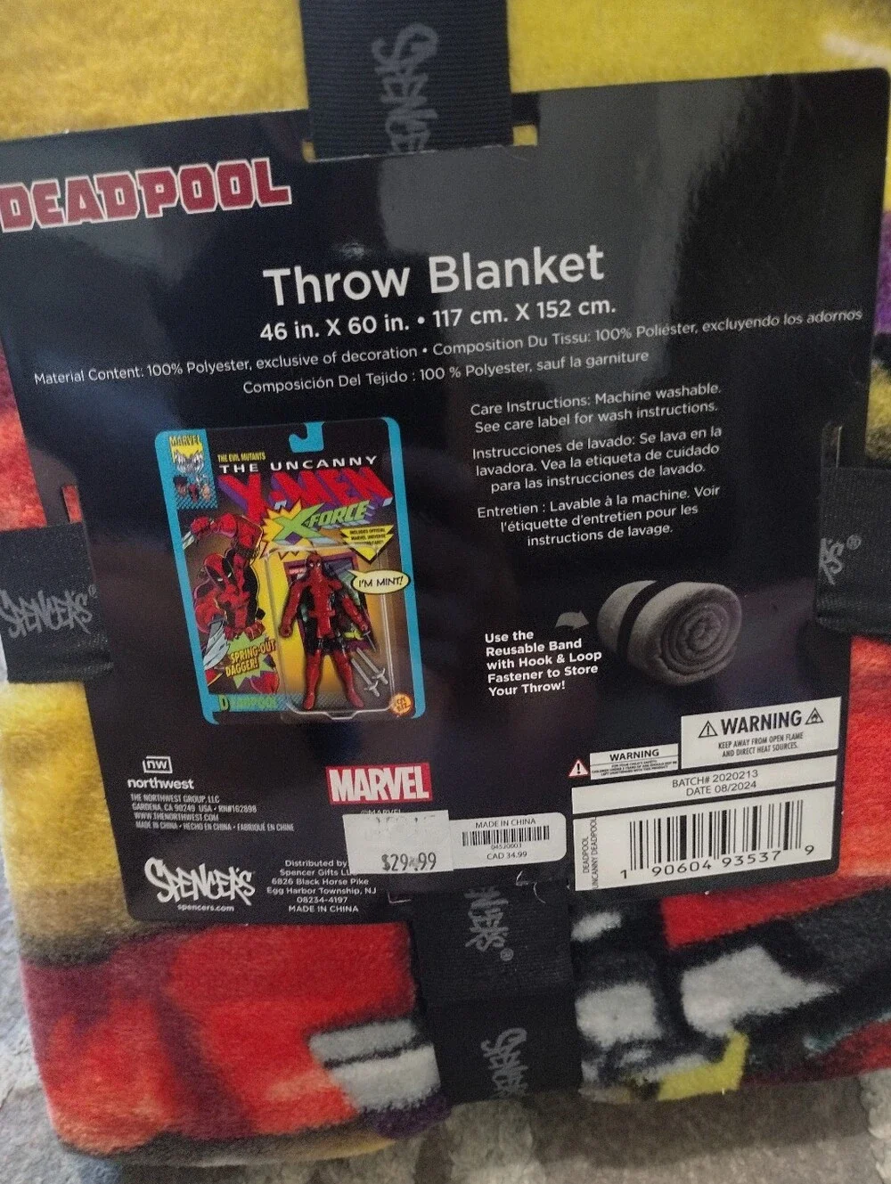 NEW Marvel Deadpool Plush Throw Blanket in Yellow, Red, Black